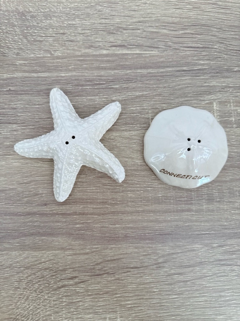 Cape Shore Starfish Sand Dollar Salt & Pepper Shakers Set Ceramic Connecticut CT